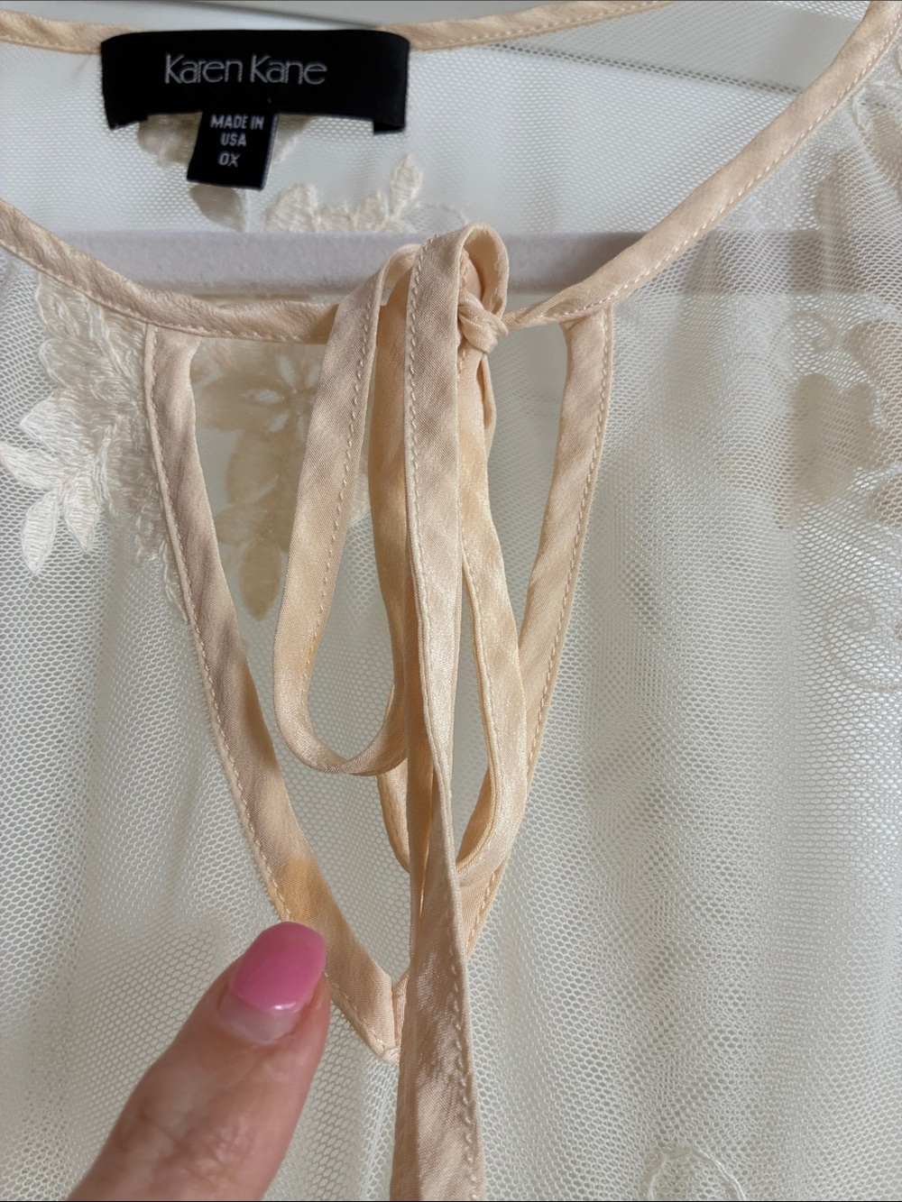Whimsical Cream Lace Blouse Romantic Feminine Tie Front 3/4 sleeve Size 0X - Picture 4 of 8